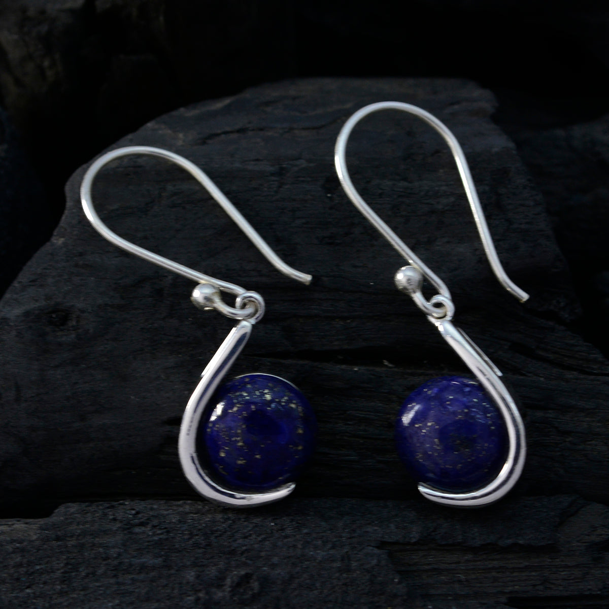 Riyo Good Gemstones round Cabochon Nevy Blue Lapis Lazuli Silver Earrings gift for mother