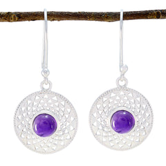 Riyo Good Gemstones round Cabochon Purple Amethyst Silver Earring gift for halloween