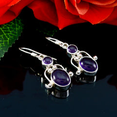 Riyo Good Gemstones round Cabochon Purple Amethyst Silver Earrings gift for christmas