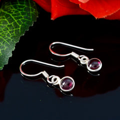Riyo Good Gemstones round Cabochon Red Garnet Silver Earring gift for friends
