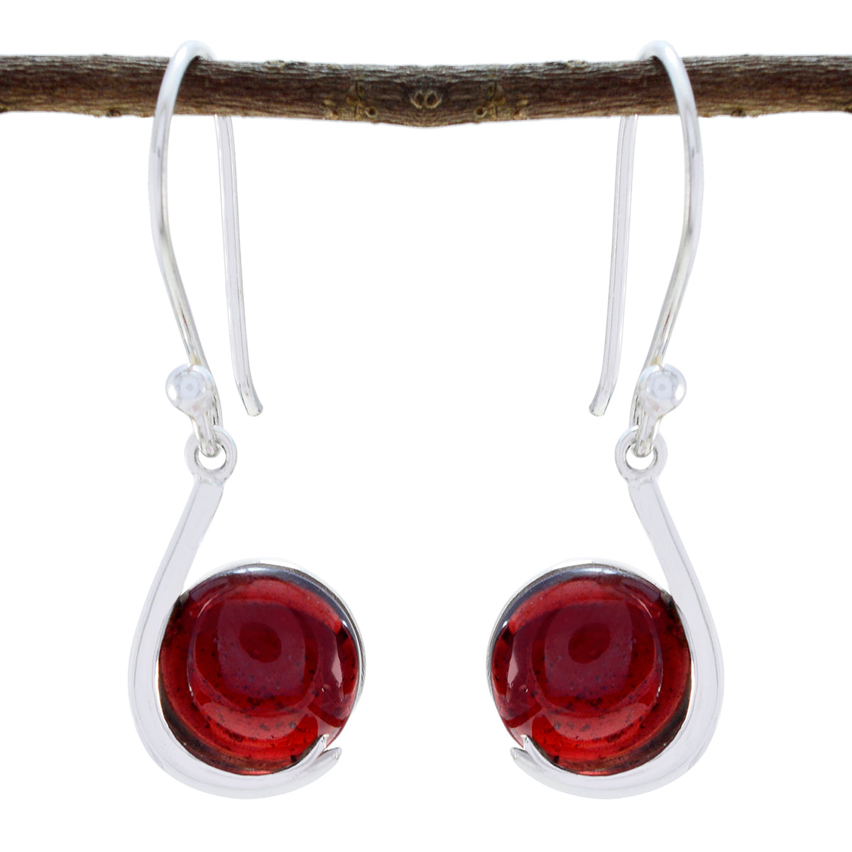 Riyo Good Gemstones round Cabochon Red Garnet Silver Earring gift for mom