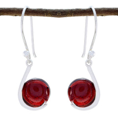 Riyo Good Gemstones round Cabochon Red Garnet Silver Earring gift for mom