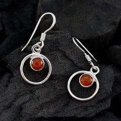 Riyo Good Gemstones round Cabochon Red Onyx Silver Earring gift for college
