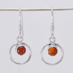 Riyo Good Gemstones round Cabochon Red Onyx Silver Earring gift for college