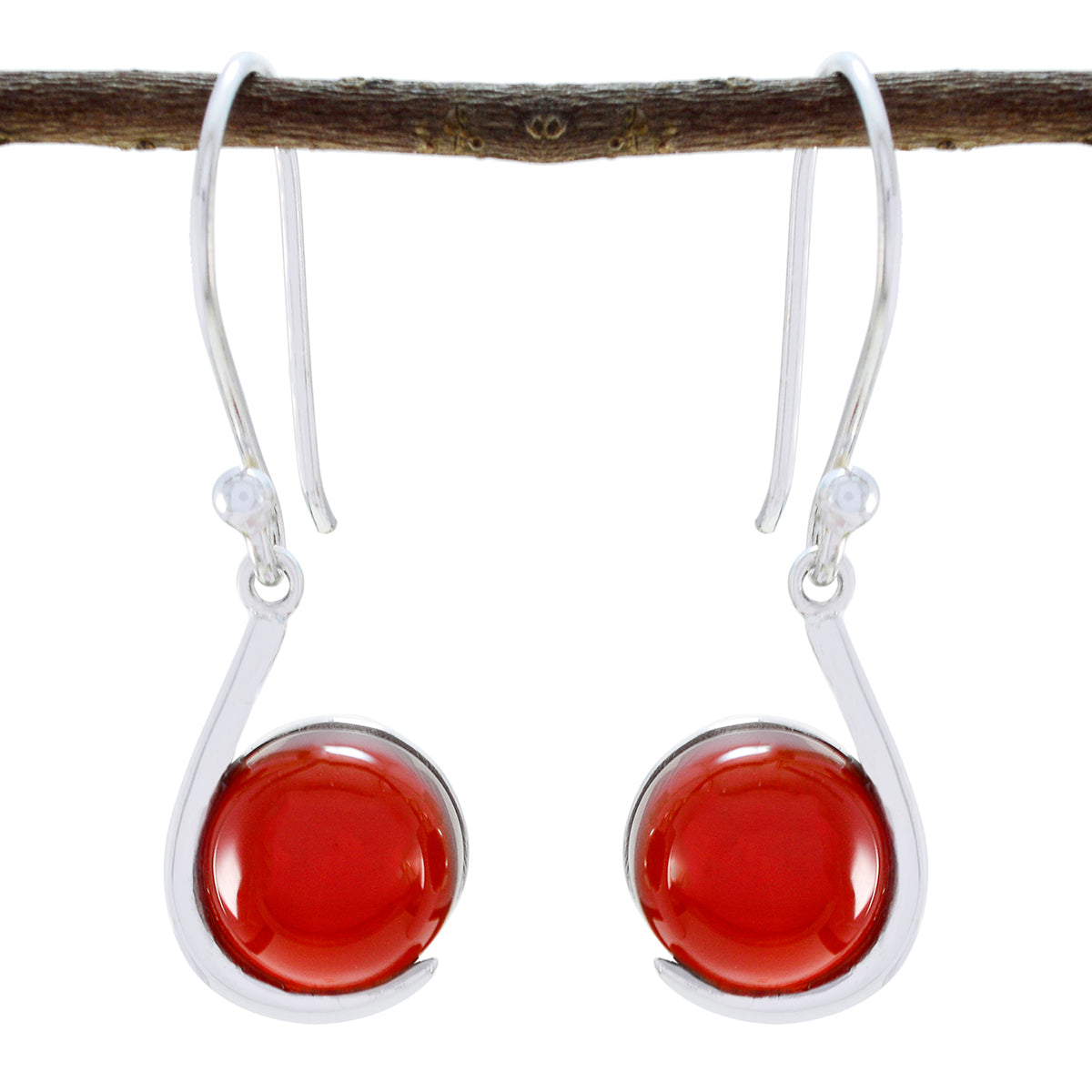 Riyo Good Gemstones round Cabochon Red Onyx Silver Earrings gift for daughter's day