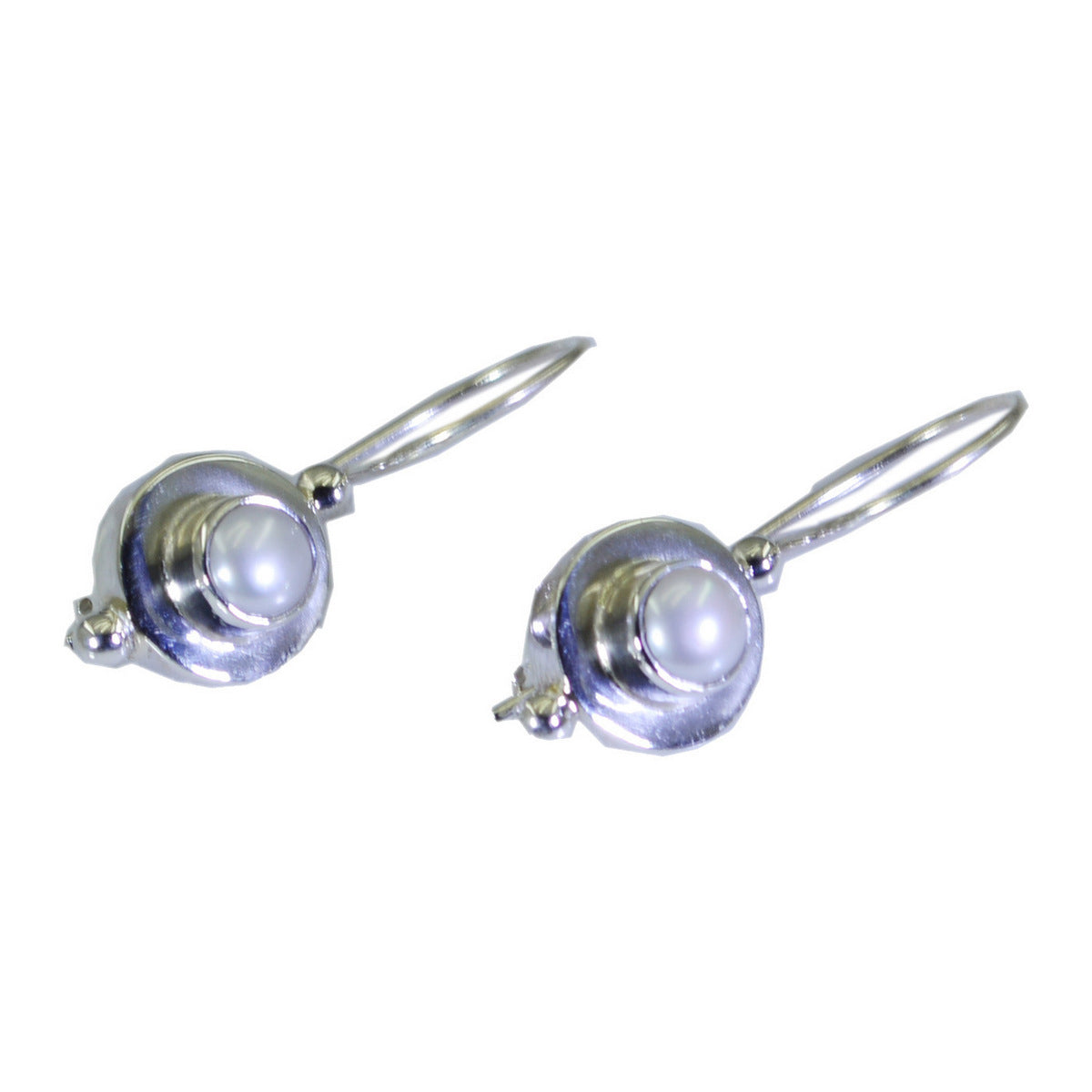 Riyo Good Gemstones round Cabochon White Peral Silver Earring gift for valentine's day
