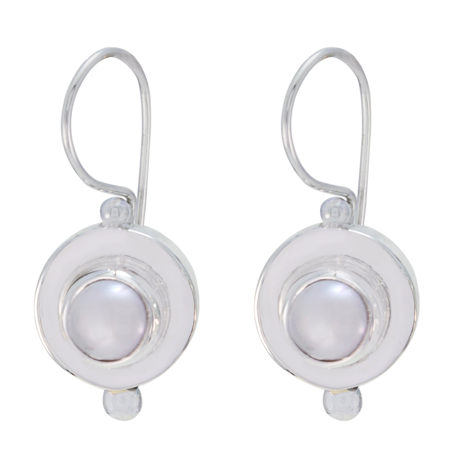 Riyo Good Gemstones round Cabochon White Peral Silver Earrings gift for sister