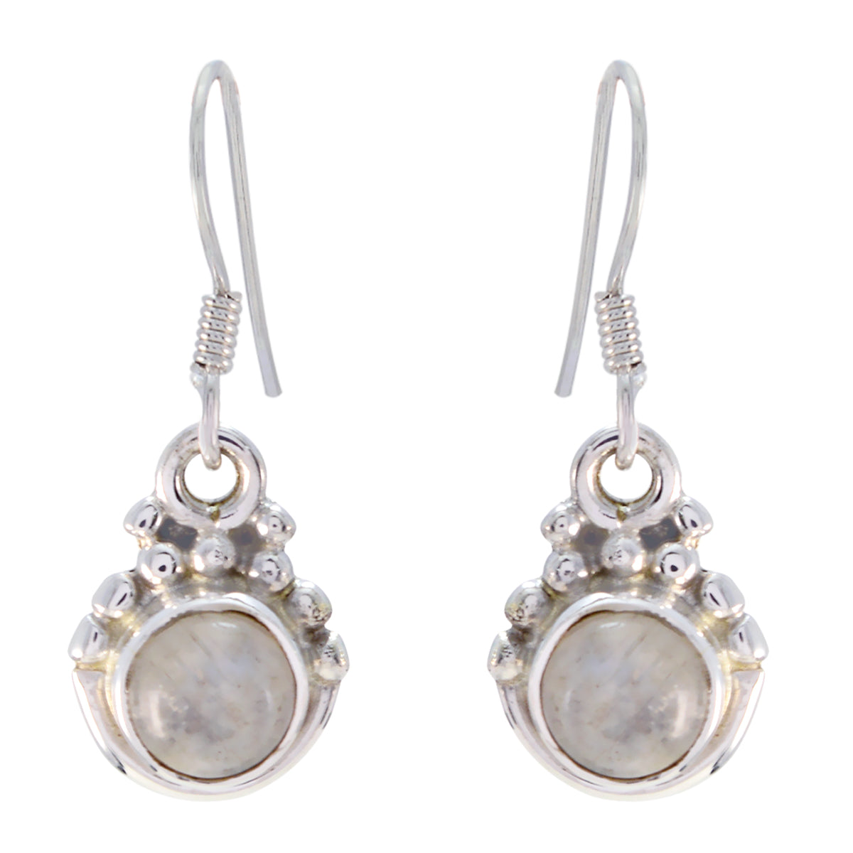 Riyo Good Gemstones round Cabochon White Rainbow Moonstone Silver Earring mother gift