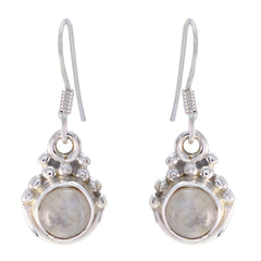 Riyo Good Gemstones round Cabochon White Rainbow Moonstone Silver Earring mother gift
