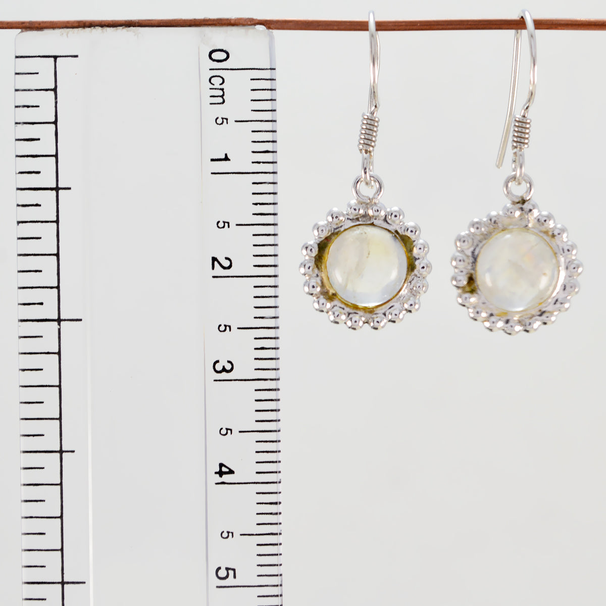 Riyo Good Gemstones round Cabochon White Rainbow Moonstone Silver Earrings Faishonable day gift
