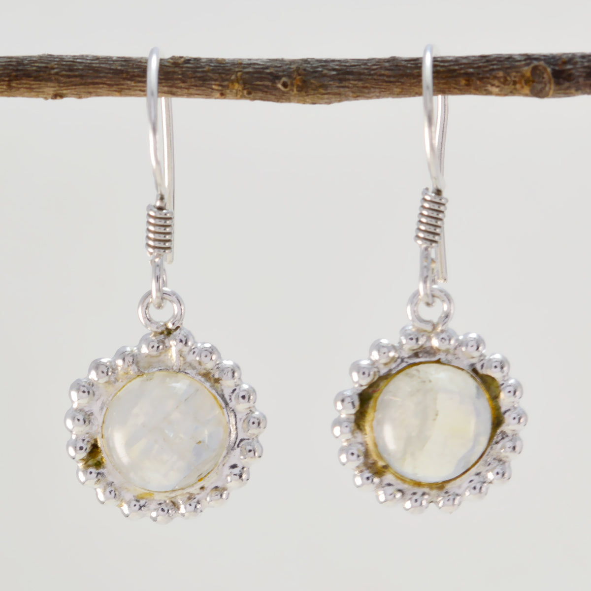 Riyo Good Gemstones round Cabochon White Rainbow Moonstone Silver Earrings Faishonable day gift