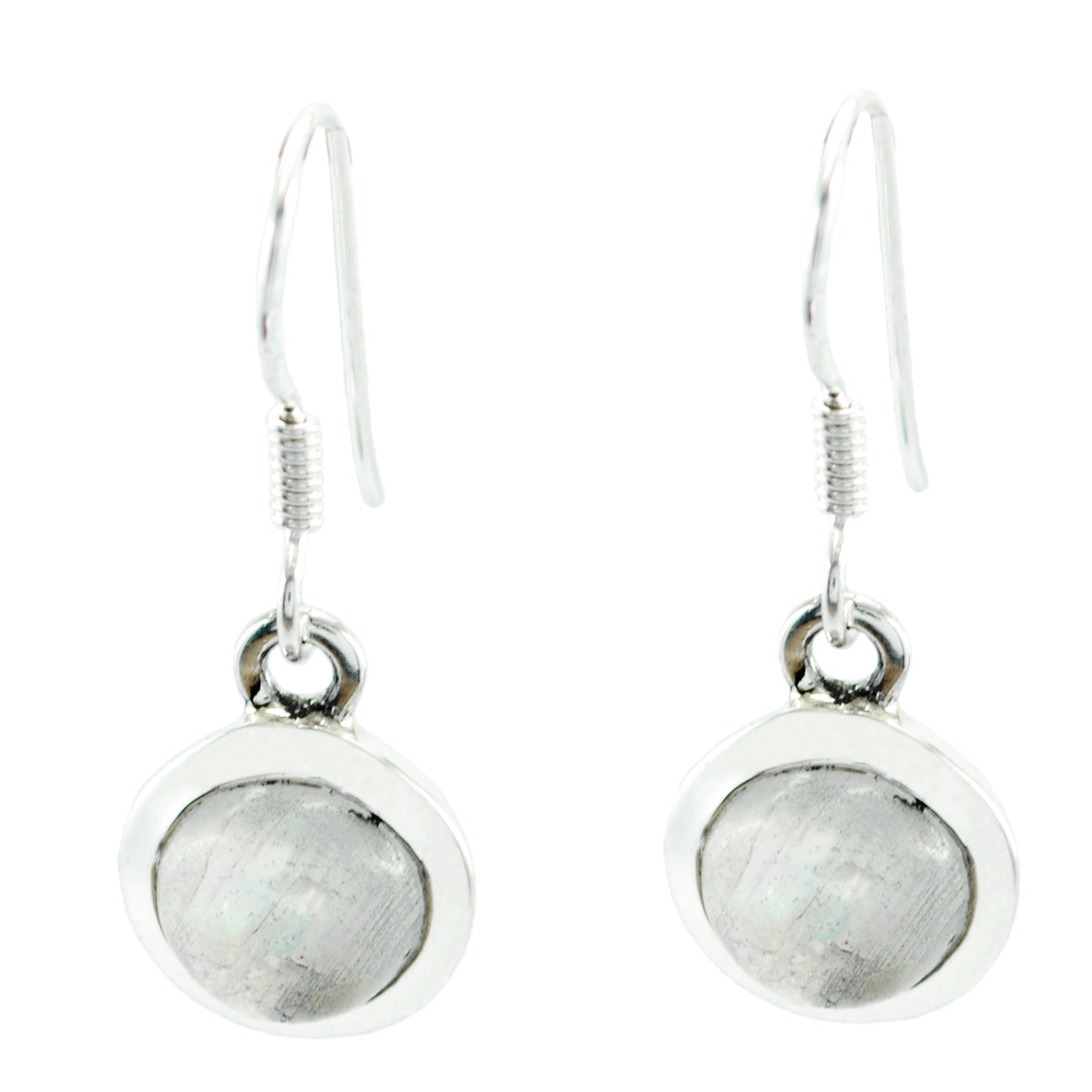 Riyo Good Gemstones round Cabochon White Rainbow Moonstone Silver Earrings anniversary day gift