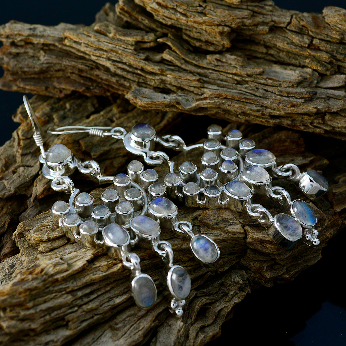 Riyo Good Gemstones round Cabochon White Rainbow Moonstone Silver Earrings daughter's day gift