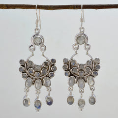 Riyo Good Gemstones round Cabochon White Rainbow Moonstone Silver Earrings daughter's day gift