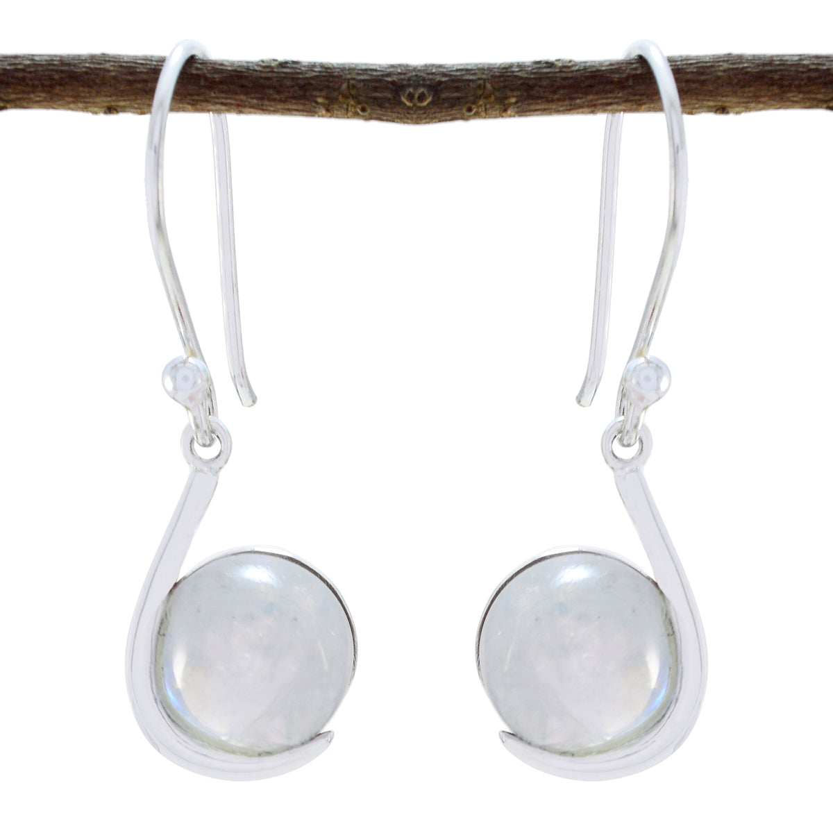 Riyo Good Gemstones round Cabochon White Rainbow Moonstone Silver Earrings st. patricks day gift
