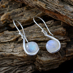 Riyo Good Gemstones round Cabochon White Rainbow Moonstone Silver Earrings st. patricks day gift