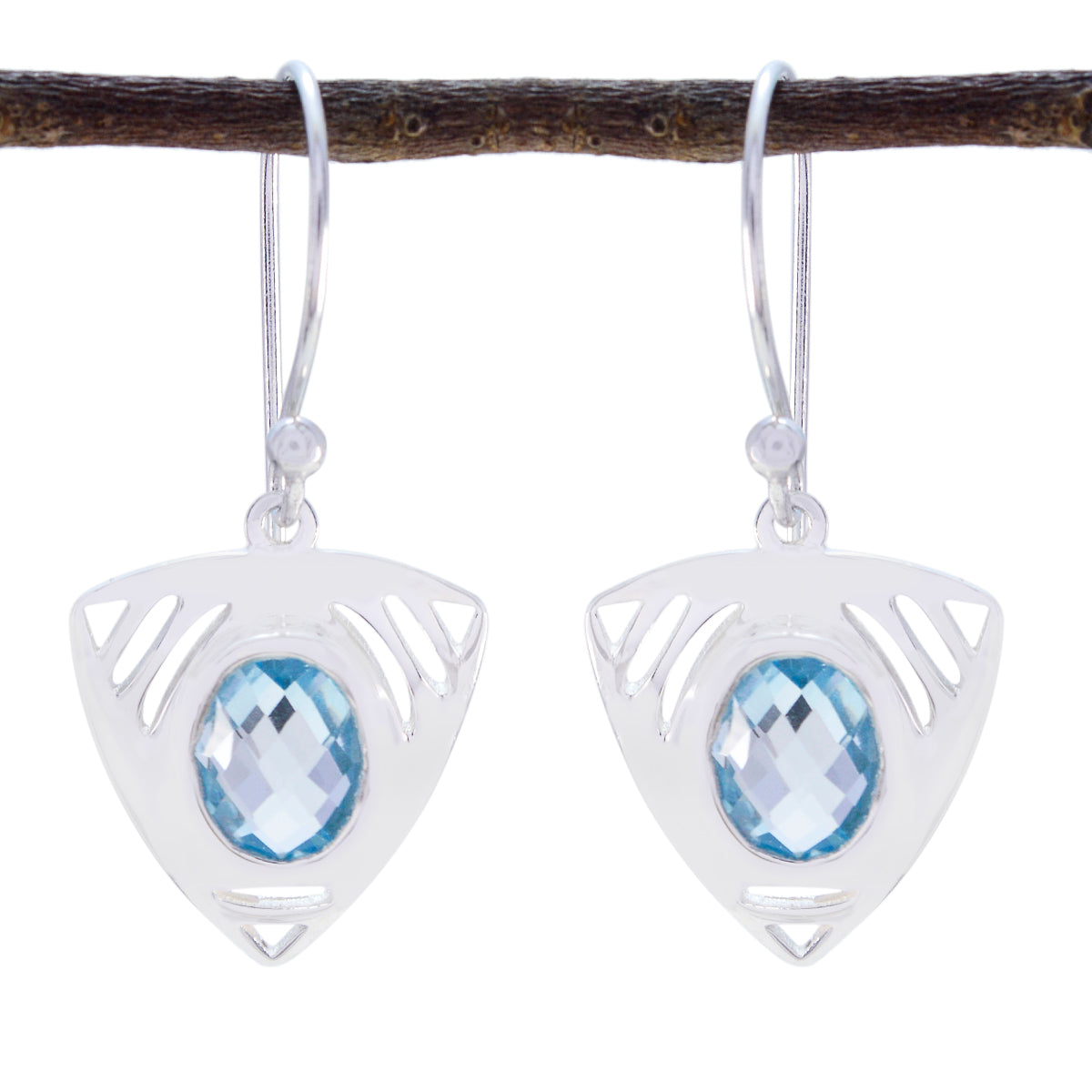 Riyo Good Gemstones round Checker Blue Topaz Silver Earring moms day gift