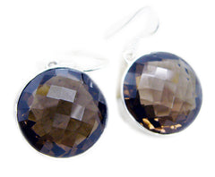 Riyo Good Gemstones round Checker Brown Smokey Quartz Silver Earrings new years day gift