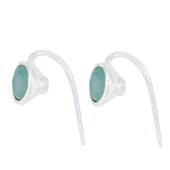 Riyo Good Gemstones round Faceted Aqua Chalcedoy Silver Earring gift for mothers day