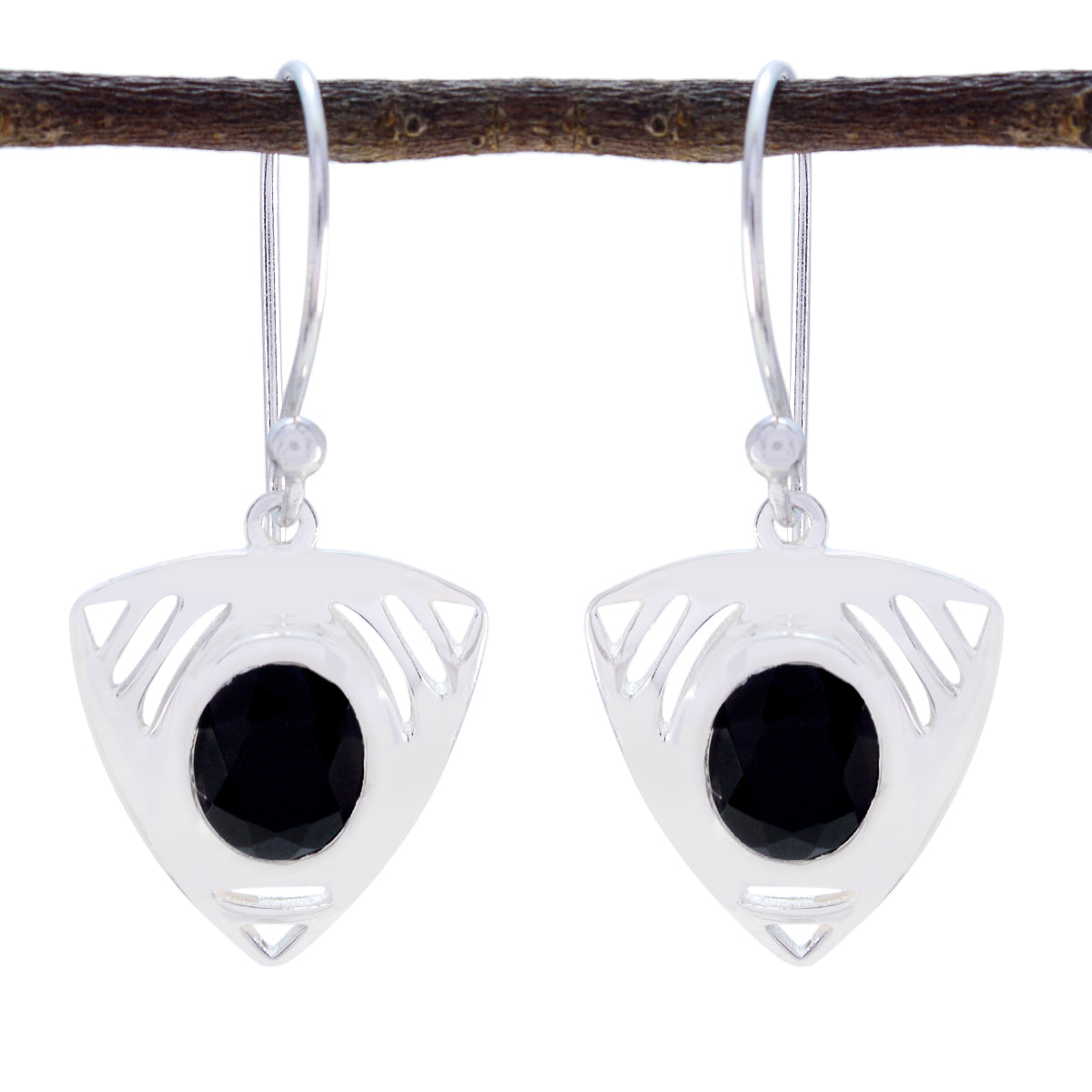 Riyo Good Gemstones round Faceted Black Onyx Silver Earring mom gift