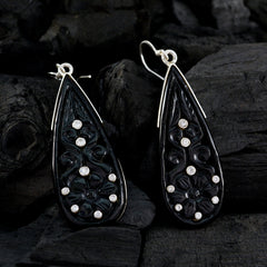 Riyo Good Gemstones round Faceted Black Onyx Silver Earring teacher's day gift