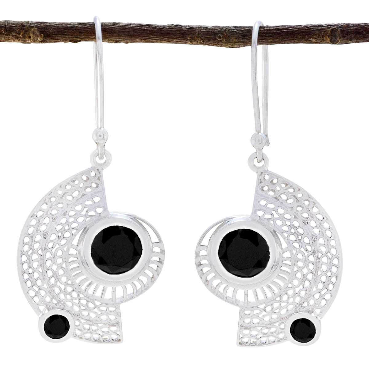 Riyo Good Gemstones round Faceted Black Onyx Silver Earrings gift for graduation