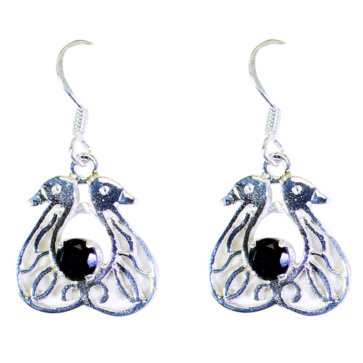 Riyo Good Gemstones round Faceted Black Onyx Silver Earrings handmade gift