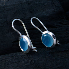 Riyo Good Gemstones round Faceted Blue Chalcedony Silver Earring gift for girlfriend