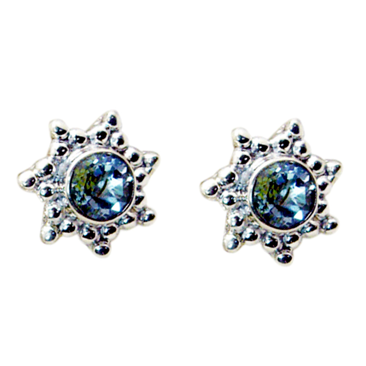 Riyo Good Gemstones round Faceted Blue Topaz Silver Earring gift for black Friday