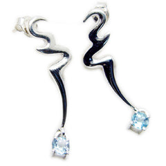 Riyo Good Gemstones round Faceted Blue Topaz Silver Earring sister gift