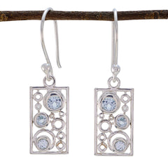 Riyo Good Gemstones round Faceted Blue Topaz Silver Earrings anniversary gift