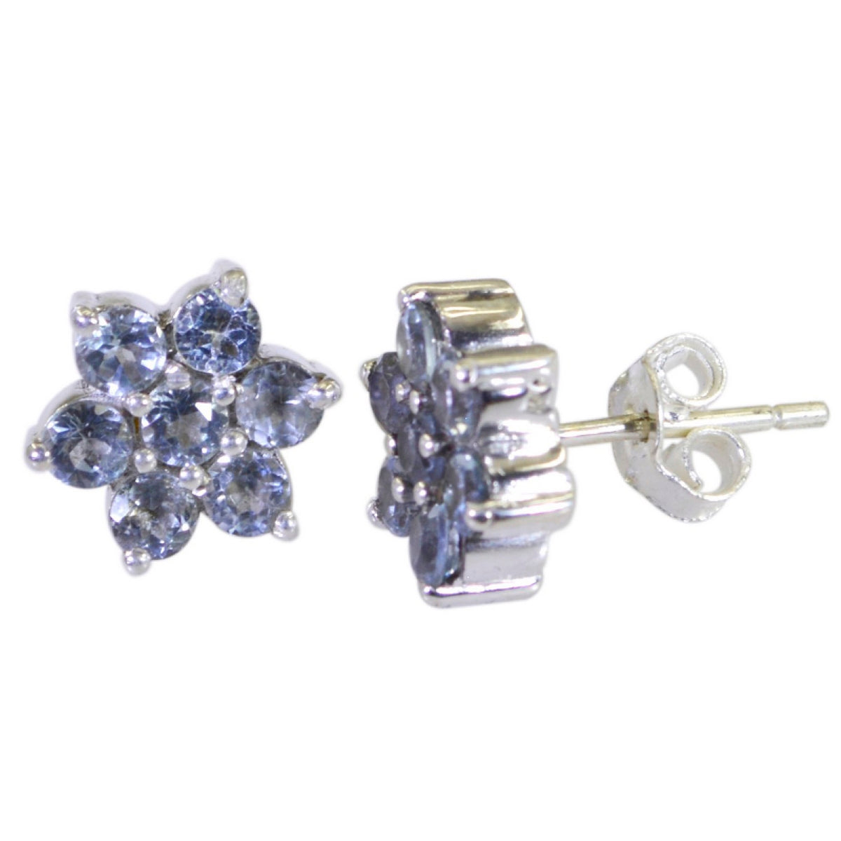 Riyo Good Gemstones round Faceted Blue Topaz Silver Earrings gift for girlfriend