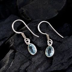 Riyo Good Gemstones round Faceted Blue Topaz Silver Earrings gift fordaughter day