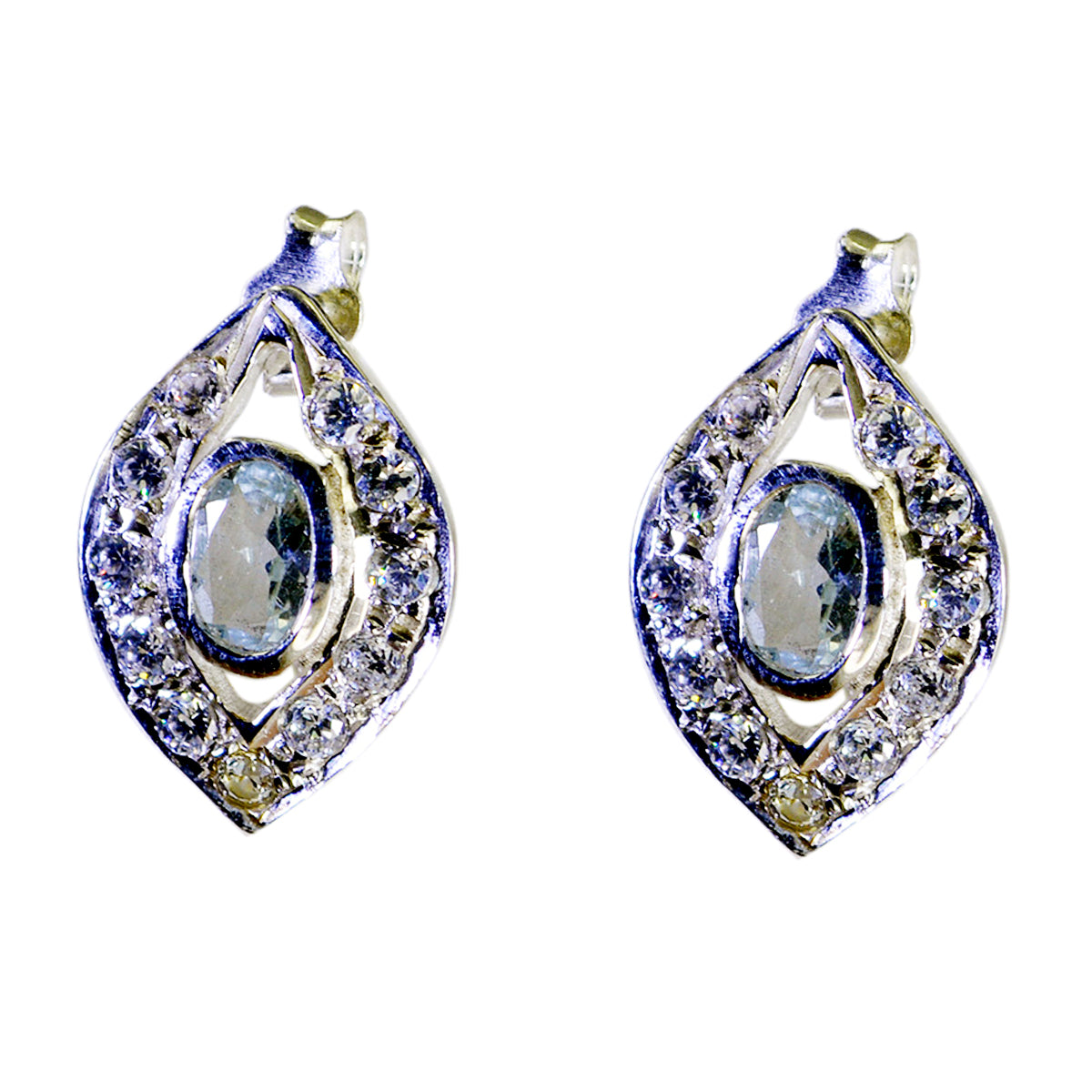 Riyo Good Gemstones round Faceted Blue Topaz Silver Earrings good Friday gift