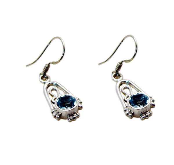 Riyo Good Gemstones round Faceted Blue Topaz Silver Earrings mom gift