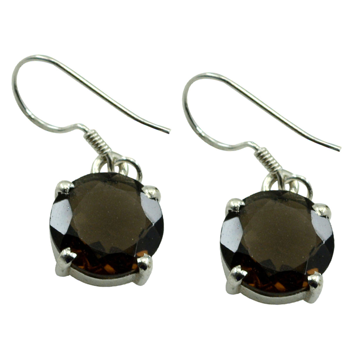 Riyo Good Gemstones round Faceted Brown Smokey Quartz Silver Earring gift for Faishonable day