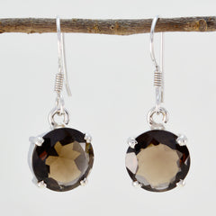 Riyo Good Gemstones round Faceted Brown Smokey Quartz Silver Earring gift for new years day