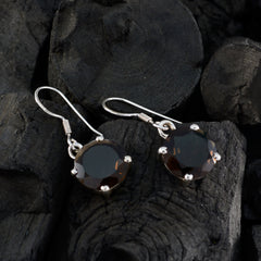 Riyo Good Gemstones round Faceted Brown Smokey Quartz Silver Earring gift for new years day