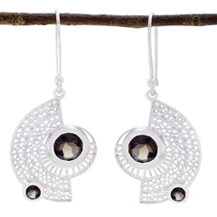 Riyo Good Gemstones round Faceted Brown Smokey Quartz Silver Earring girlfriend gift