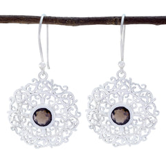 Riyo Good Gemstones round Faceted Brown Smokey Quartz Silver Earrings brithday gift