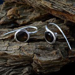 Riyo Good Gemstones round Faceted Brown Smokey Quartz Silver Earrings engagement gift