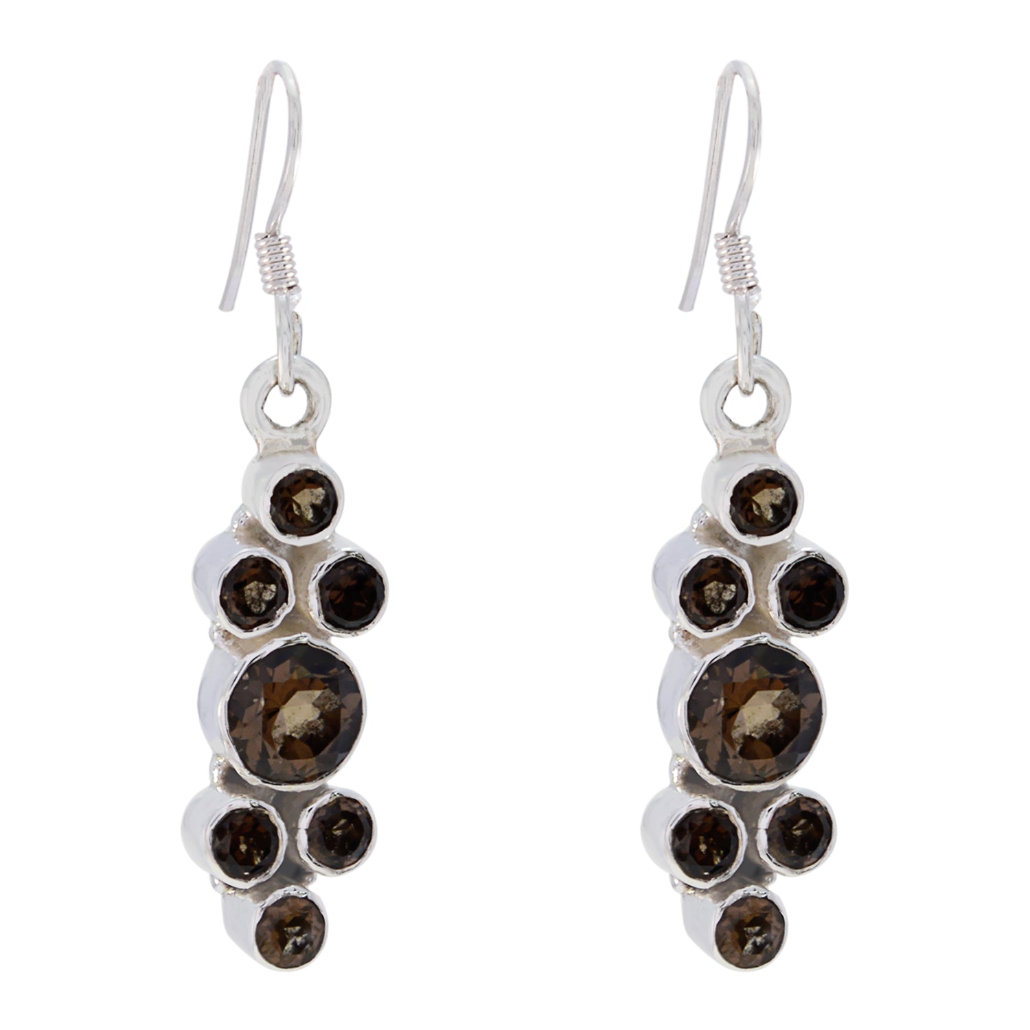 Riyo Good Gemstones round Faceted Brown Smokey Quartz Silver Earrings gift for mom