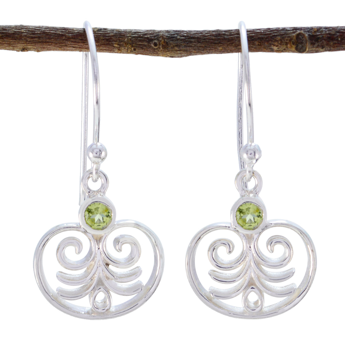 Riyo Good Gemstones round Faceted Green Peridot Silver Earring gift for easter Sunday