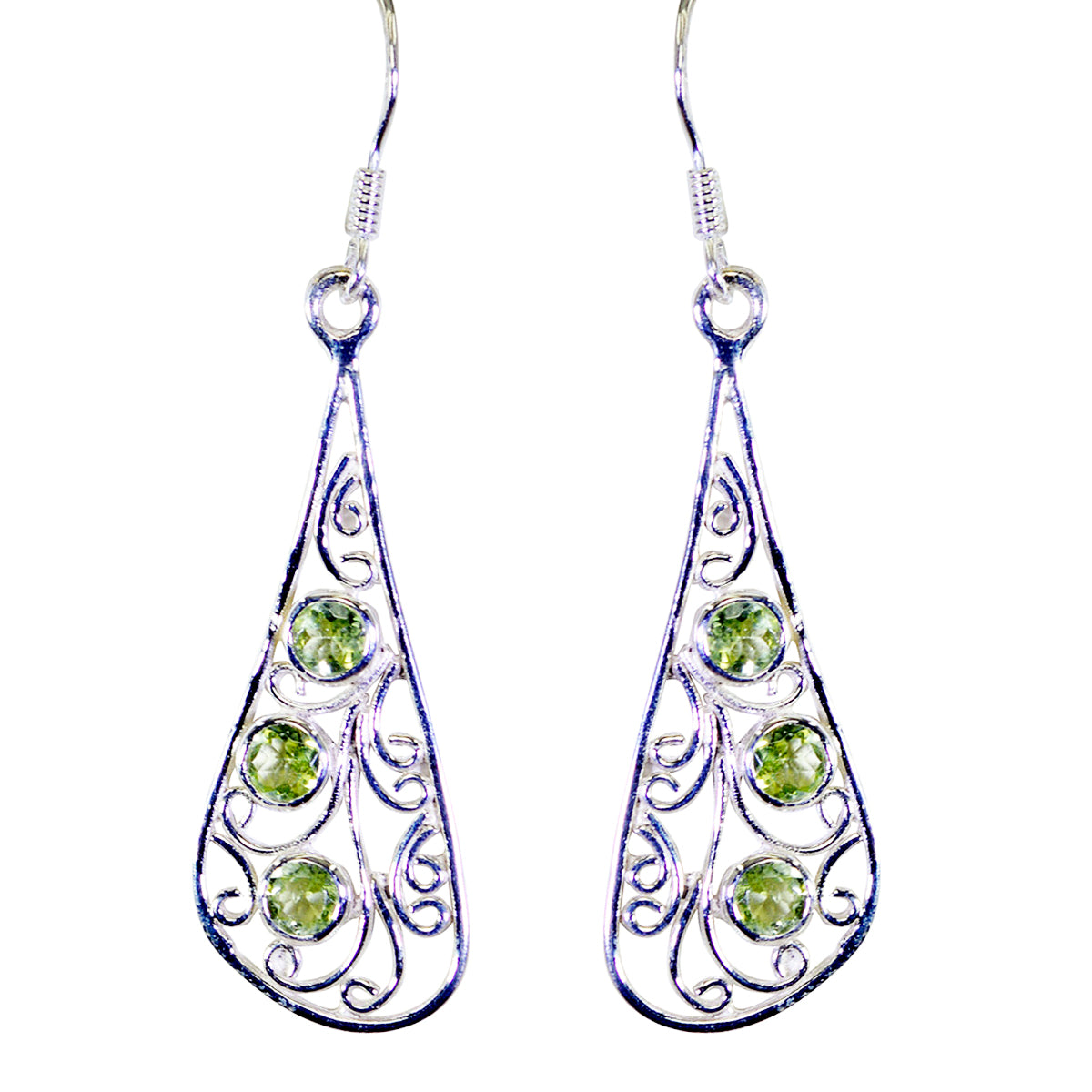 Riyo Good Gemstones round Faceted Green Peridot Silver Earring gift for women