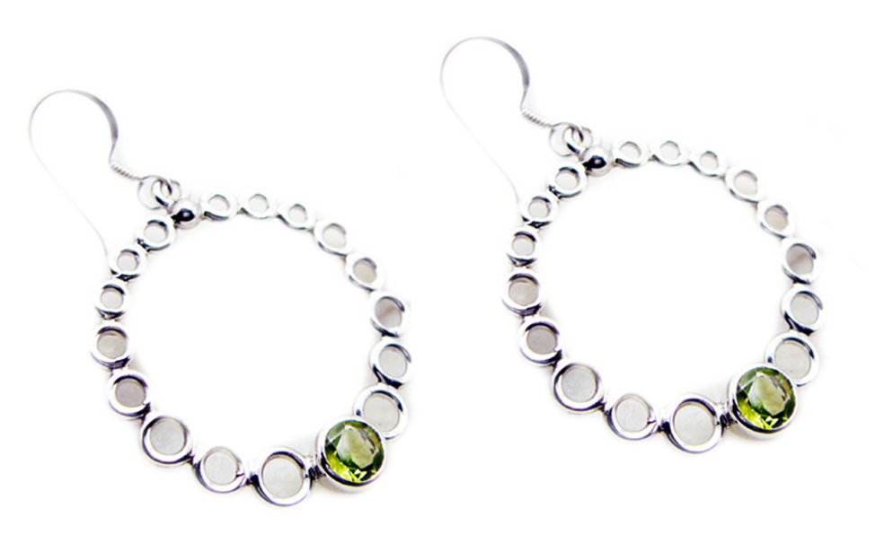 Riyo Good Gemstones round Faceted Green Peridot Silver Earring labour day gift