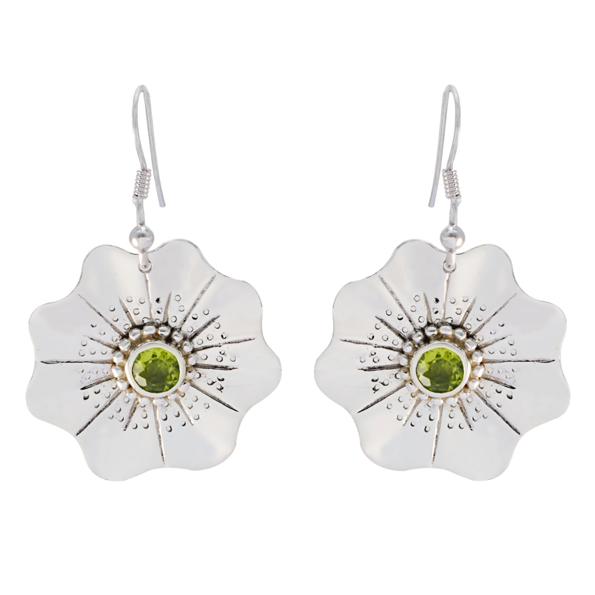 Riyo Good Gemstones round Faceted Green Peridot Silver Earrings gift for christmas