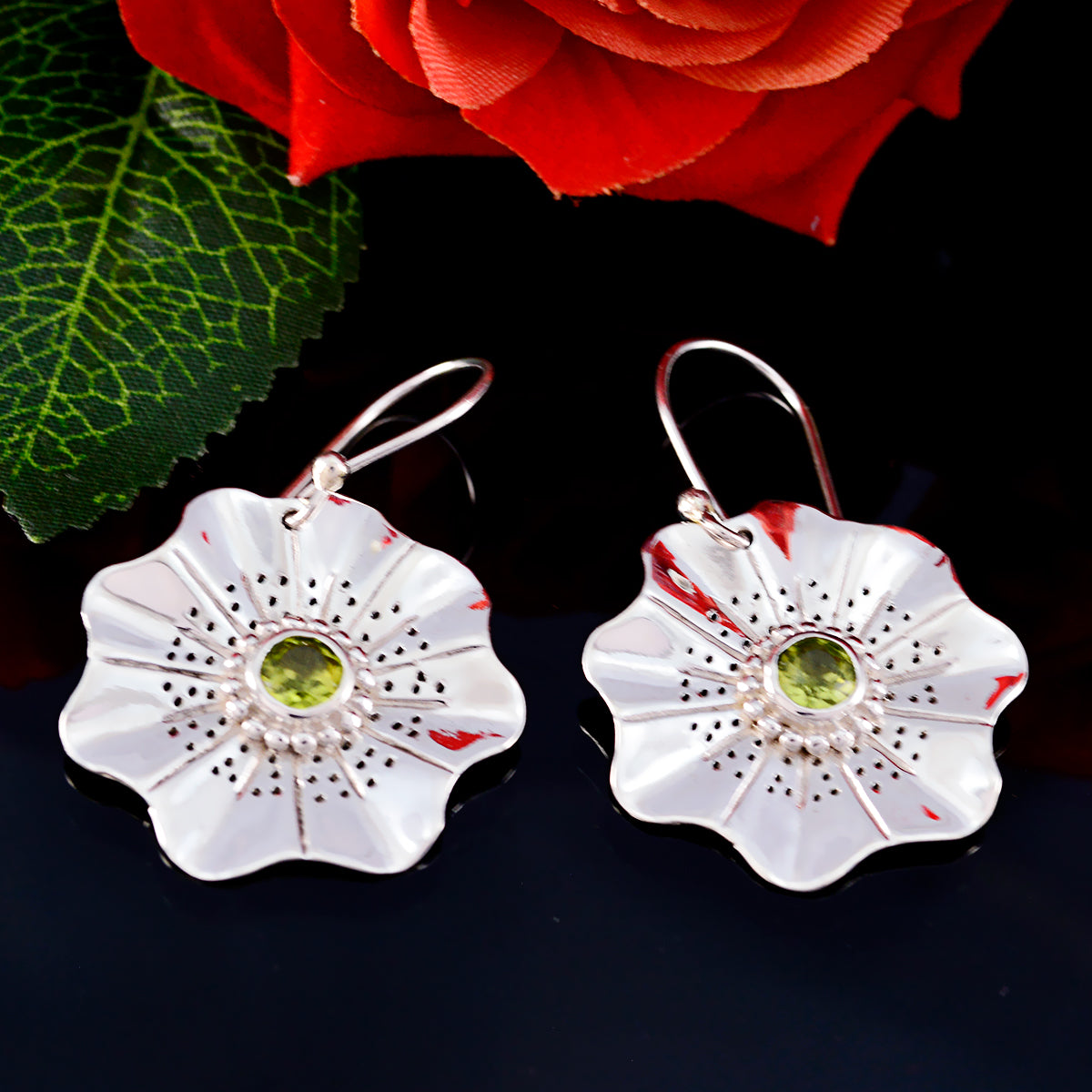 Riyo Good Gemstones round Faceted Green Peridot Silver Earrings gift for christmas