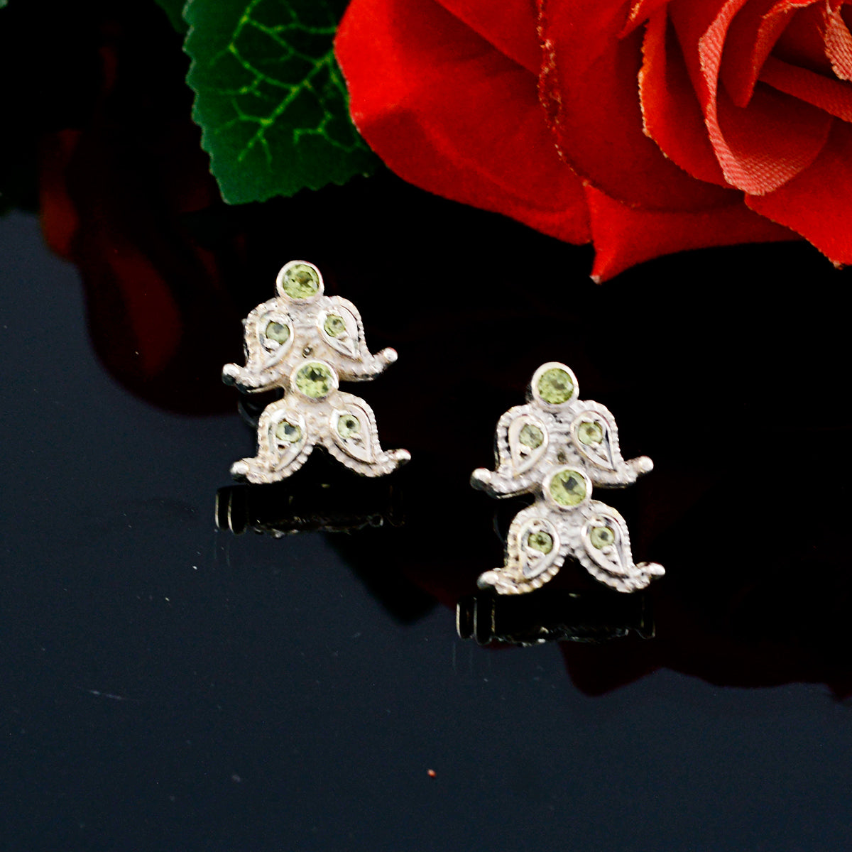 Riyo Good Gemstones round Faceted Green Peridot Silver Earrings mom gift