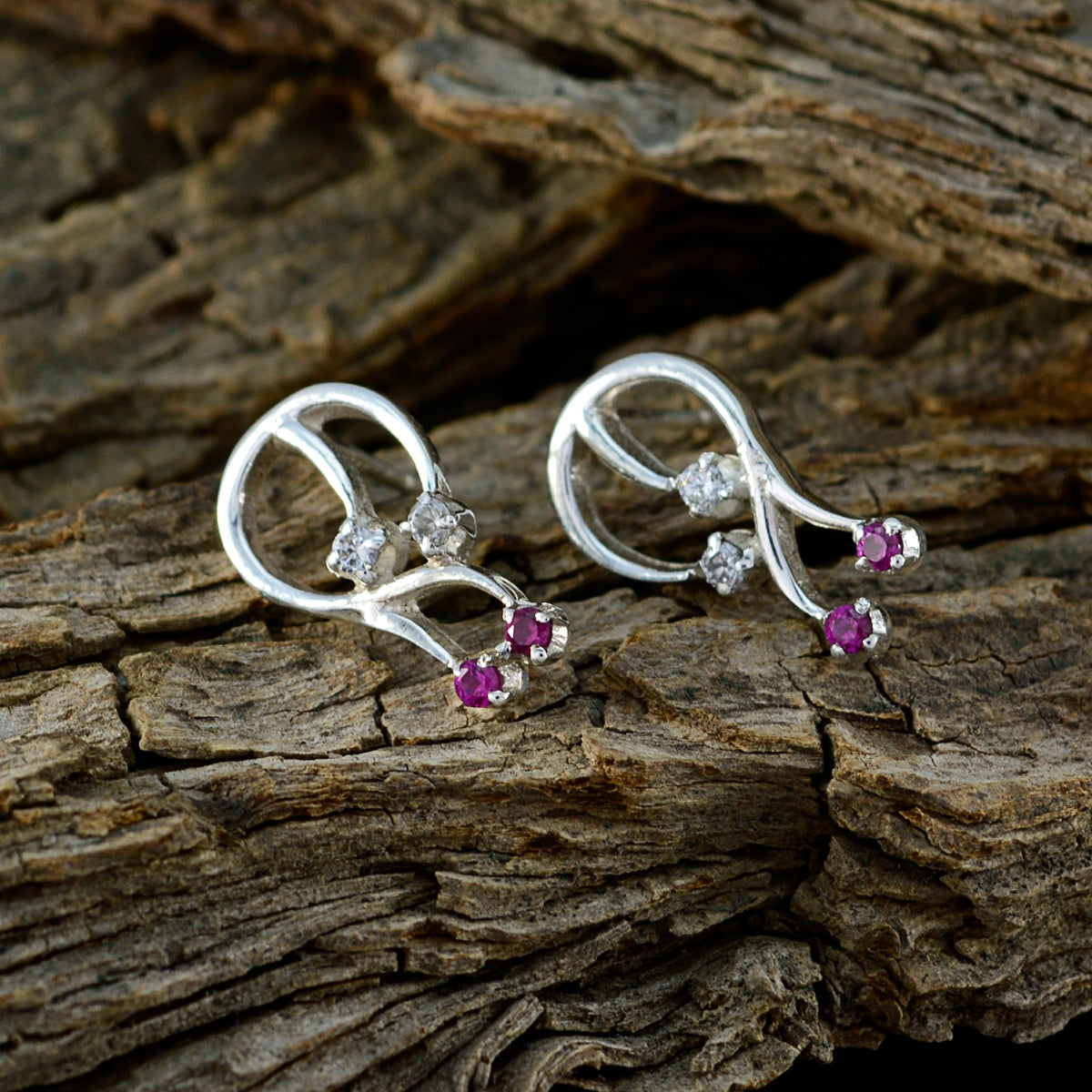 Riyo Good Gemstones round Faceted Multi Multi CZ Silver Earrings valentine's day gift