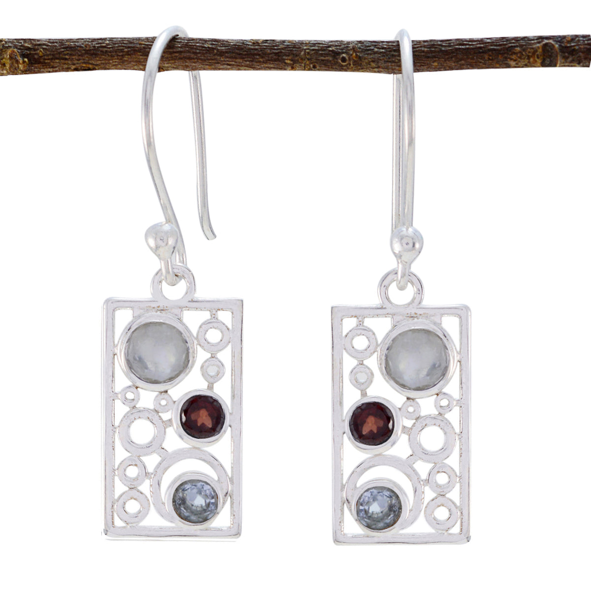Riyo Good Gemstones round Faceted Multi Multi Stone Silver Earrings gift for grandmother